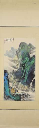 Chinese Landscape Painting Hanging Scroll, He Haixia Mark