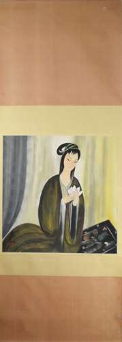 Chinese Female Figure Painting Hanging Scroll, Lin Fengmian ...