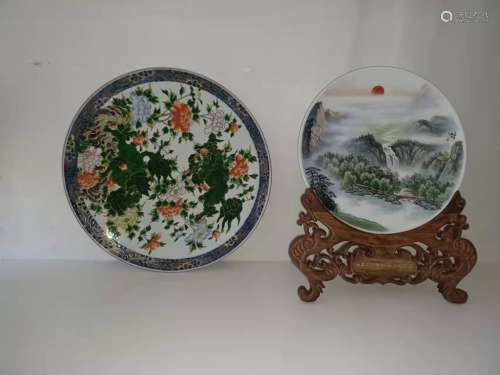 Two Asian Famille Rose Porcelain Plates,Mark