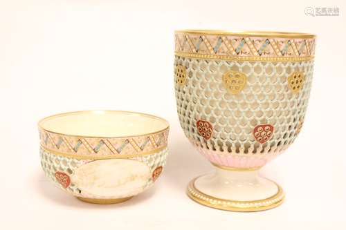 Two Double Work Royal Wooster Bowl and Foot Cup