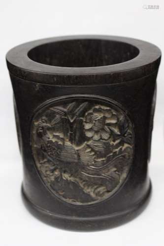 Chinese Hand Carved Zitan Wood Brushpot