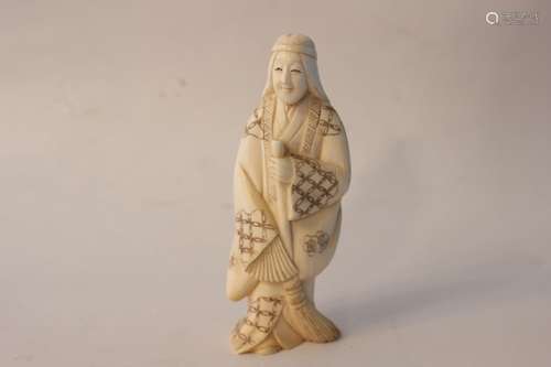 Signed, Japanese Bone Carved Lady