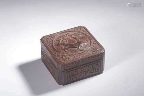 Chinese Zitan Wood Carved Cover Box