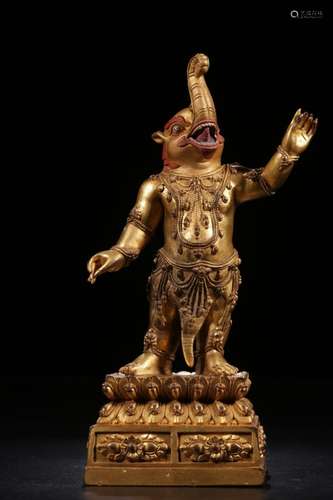 Qing Chinese Gilt Bronze Seal w Elephant Buddha