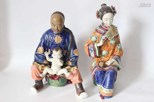 Two Chinese Famille Rose Porcelain Figurine,One Fa