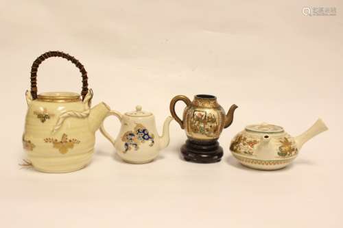 Four Satsuma Teapot and Kettle Group