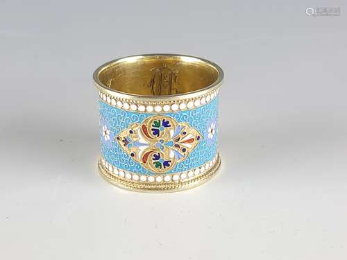 Antique Russian Silver Enamel Napkin Ring