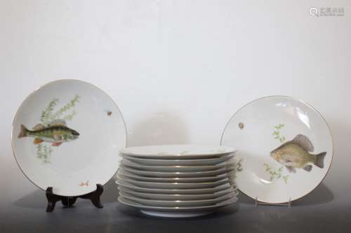 12 Pc. Porcelain Fish Plates