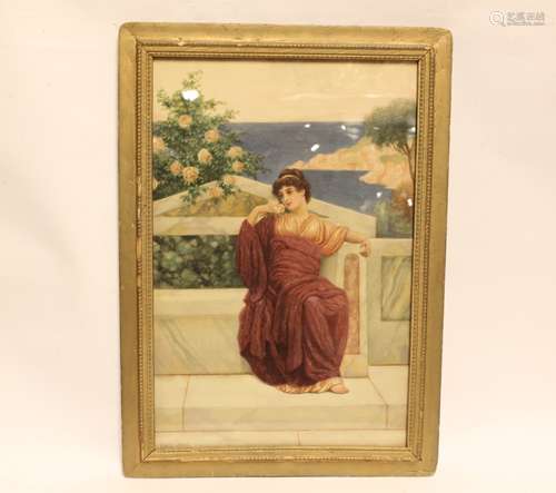 Signed, Water Color Painting of Lady in the Garden