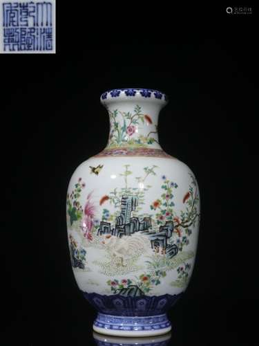 Chinese Hand PaintFamille Rose Porcelain Vase,Mark