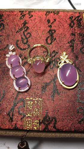 Three Chinese Purple Pendant and Ring