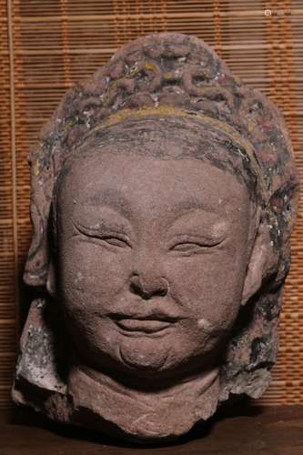 Chinese Carved Stone Guanyin Head