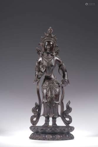 Qing Chinese Zitan Wood Standing Guanyin