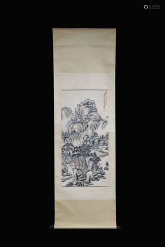 Chinese Ink Color Scroll Landscape Painting