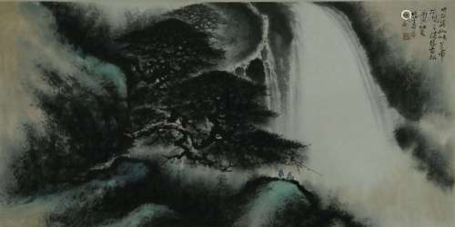 Chinese Ink Color Landscape Scroll Painting,