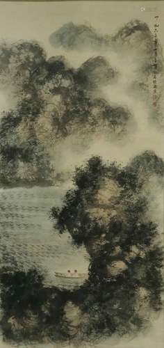 Chinese Ink Color Scroll Landscape Painting