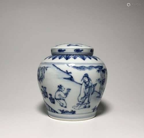 Chinese Blue and White Porcelain Lid Jar,Mark