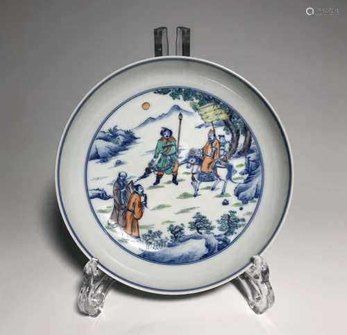 Chinese Doucai Glazed Porcelain Plate,Mark