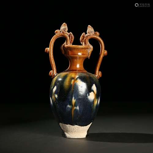 Chinese Sancai Porcelain Vase w Dragon Handle