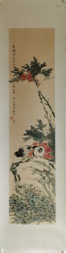 Chinese Ink Color Scroll Painting w Calligraphy