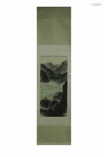 Chinese Ink Color Landscape Scroll Painting