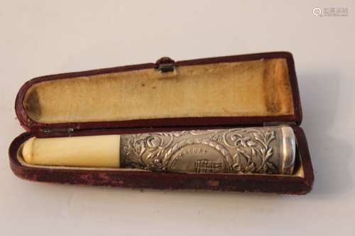 Antique Silver and Bone Cigarette Holder