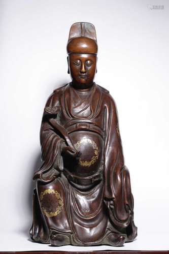 Chinese Gilt Bronze Figural, SIlver Inlaid