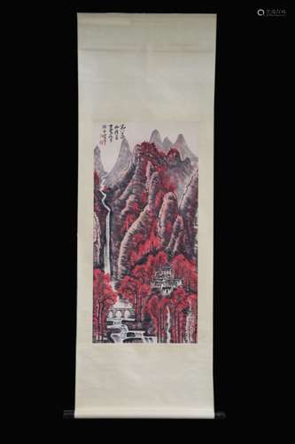 Chinese Ink Color Scroll Landscape Painting