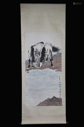 Chinese Ink Color Scroll Painting, Horse