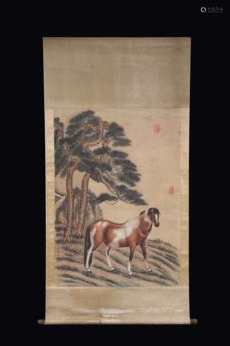 Chinese Ink Color Scroll Painting ,Horse