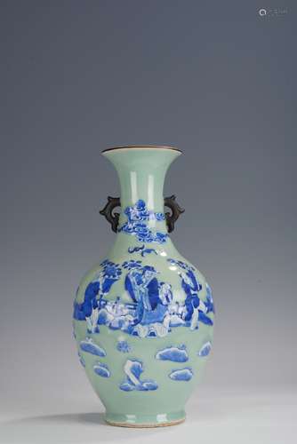 Blue-and-white Vase with Double Ears and Immortals Pattern, ...