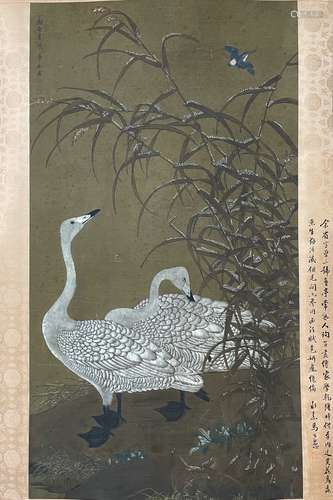 Flowers and Birds, Silk Hanging Scroll, Yu Sheng