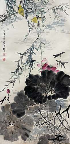 Lotus and Oriole, Hanging Scroll, Wang Xuetao