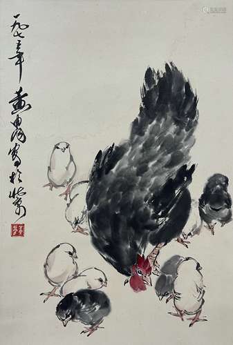 Chicken, Hanging Scroll, Huang Zhou