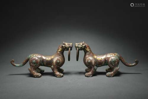 Pair Copper Animals with Gold and Silver Plating