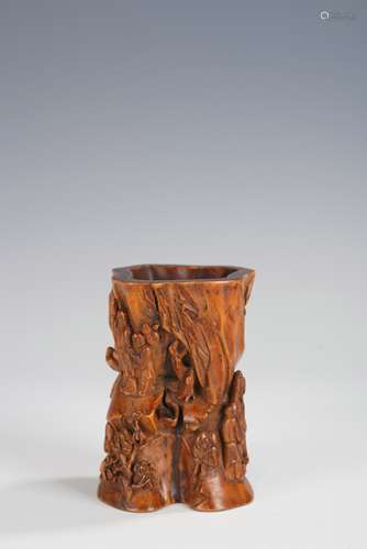 Boxwood Carving Brush Holder with Scholars in Forest, Qing D...