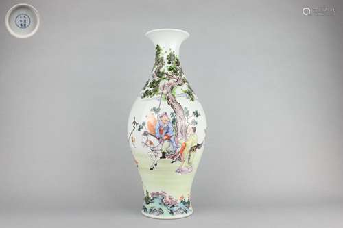 Famille Rose Olive-shaped Vase with Figure and Poems Pattern...