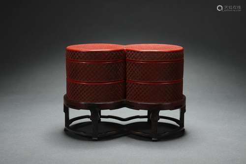 Private Three-jointed Boxes in Carved Lacquer, Qianlong Reig...