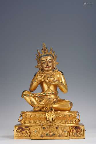 Tibetan Gilt Copper Sitting Statue of Mahasiddhas, Qing Dyna...