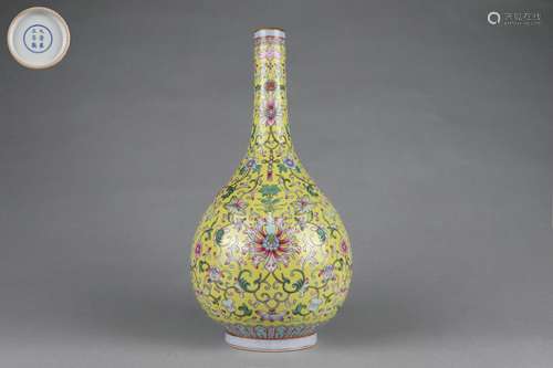 Gall-shaped Vase with Floral Design on a Yellow Ground, Yong...