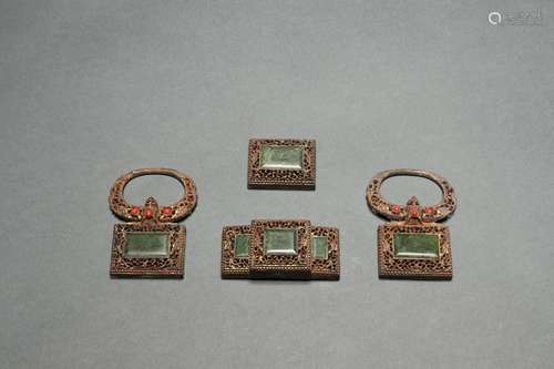 Set Gilt Copper Belt Buckles Inlaid Jade, Qianlong Reign Per...