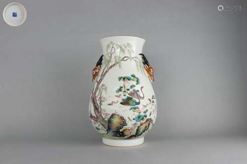 Famille Rose Deer Head-shaped Zun with Lotus and Swan Patter...