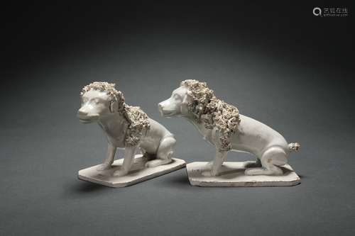 Pair French White Porcelain Dogs