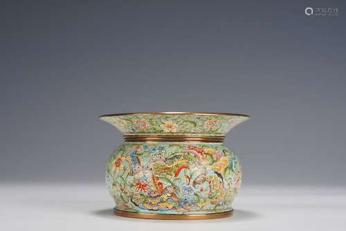 Painted Enamel Refuse Vessel with Sea Animals Pattern, Qing ...