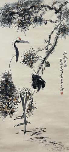 Pine and Crane, Hanging Scroll, Yang Shanshen