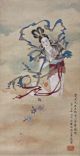 Fairy Gives Flowers To The Earth, Hanging Scroll, Zhang Daqi...