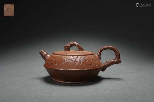 Chinese Zisha Teapot with Bamboo Joint Design, Qing Dynasty