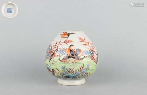 Famille Rose Small Zun-vessel with Crane Patterns, Qianlong ...