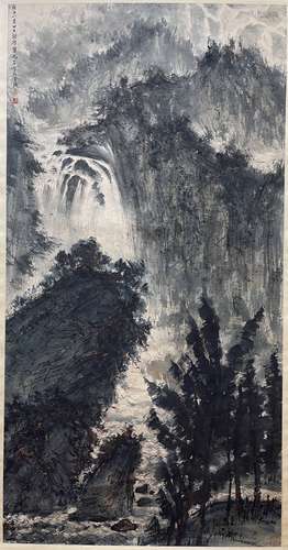 Pine Tree, Mountain and Waterfall, Hanging Scroll, Fu Baoshi