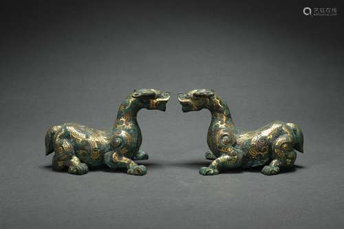 Pair Copper Animals with Gold and Silver Plating